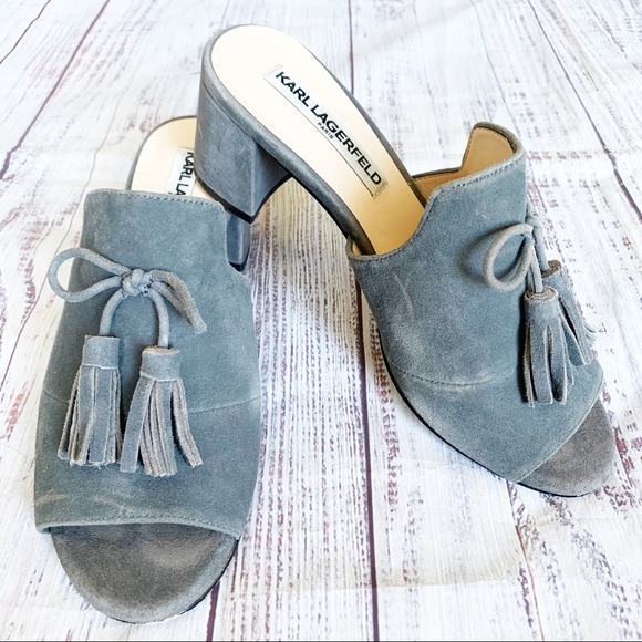 Karl Lagerfeld Shoes - Karl Lagerfeld Holly Gray Suede Tasseled Mules 7